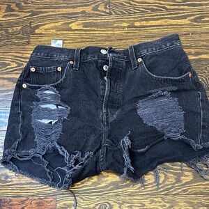 Levi’s High-Rise Distressed Black Denim Shorts